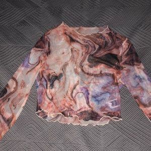 SHEIN Lettuce Trim Marble Mesh Crop Top